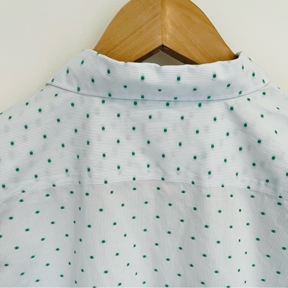 Lands End No Iron Green Embroidered Blue Long Sleeve Button Down Shirt, Size 12P - Picture 5 of 10